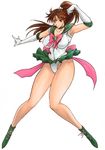  \m/ bishoujo_senshi_sailor_moon boots bow breasts brown_hair choker covered_nipples cross-laced_footwear curvy earrings elbow_gloves gloves green_eyes jewelry kino_makoto lace-up_boots large_breasts legs leotard long_hair long_legs magical_girl miniskirt ponytail sailor_collar sailor_jupiter sailor_senshi_uniform signal-green skirt skirt_lift solo tiara wind wind_lift 