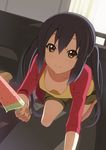  all_fours amano_myonta black_hair blazer brown_eyes downblouse food jacket k-on! long_hair nakano_azusa popsicle solo twintails watermelon_bar 