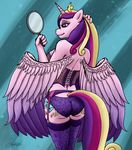  anthro anthrofied breasts corset cutie_mark equine female friendship_is_magic fur garter_belt hair hand_mirror horn horse legwear lingerie luffsas mammal mirror multi-colored_hair my_little_pony panties pink_fur pony princess_cadance_(mlp) purple_eyes side_boob stockings thigh_highs underwear winged_unicorn wings 