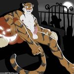  anthro balls claws digitigrade erection feline halloween hindpaw holidays male mammal moon muscles night night_sky nude onyxavia paws pecs penis piercing pumpkin solo tiger toes 