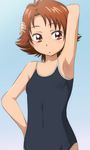  arm_up bad_id bad_pixiv_id brown_hair manji_(tenketsu) natsuki_rin one-piece_swimsuit precure red_eyes school_swimsuit short_hair solo swimsuit yes!_precure_5 
