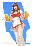  alcohol apron barmaid beer beer_mug blue_eyes breasts brown_hair choker cleavage cup dead_or_alive dirndl german_clothes hairband hitomi_(doa) holding holding_cup inka large_breasts long_hair smile solo thighhighs white_legwear 