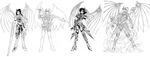  armor aura bone breasts claws comparison evolution eyepatch ghost gloves greyscale groin headgear lipstick long_hair makeup marci_miller monochrome open_mouth original purple_hair rose_(dragoon) signature skull solo soul spandex teeth the_legend_of_dragoon tongue watermark wings 