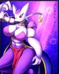  big_breasts breasts cape clothing day-t female fur mienshao nintendo pok&#233;mon pok&eacute;mon red_eyes thighs translated video_games white_fur 