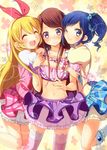  :d ;) ^_^ aikatsu! aikatsu!_(series) arm_hug bad_id bad_pixiv_id bare_shoulders blonde_hair blue_eyes blue_hair blush brown_hair chika_(orange_pop) closed_eyes girl_sandwich hair_ribbon hoshimiya_ichigo kiriya_aoi long_hair looking_at_viewer midriff multiple_girls navel necktie one_eye_closed open_mouth purple_eyes ribbon sandwiched shibuki_ran skirt smile thighhighs 