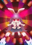  absurdres animal_ears blank_eyes blue_eyes blue_skirt bunny bunny_ears highres light_rays long_hair looking_at_viewer purple_hair red_eyes reisen_udongein_inaba skirt solo stage_lights standing touhou very_long_hair zhaoli_jin 