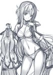  asuna_(sao) bra breasts cleavage clothes_hanger groin holding_clothes lingerie long_hair matsuryuu medium_breasts monochrome navel panties sketch smile solo sword_art_online underwear underwear_only 