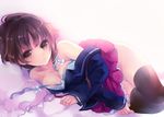  bad_id bad_pixiv_id bare_shoulders black_eyes black_hair black_legwear breasts k_(anime) looking_at_viewer lying medium_breasts on_side pillow short_hair skirt solo strap_slip thighhighs tukino_(panna) yukizome_kukuri 