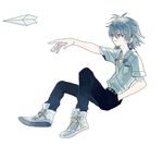  male_focus nagisa_kaworu neon_genesis_evangelion paper_airplane red_eyes school_uniform sokoko solo white_hair 