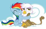  avian blue_fur cloud cub duo equine female feral friendship_is_magic fur gilda_(mlp) group gryphon hair horse hug mammal multi-colored_hair my_little_pony pegasis pegasus pony rainbow_dash_(mlp) rainbow_hair teygrim wings young 