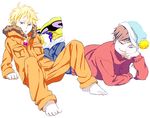  2boys blonde_hair blue_eyes eric_cartman fat hat kenny_mccormick male male_focus multiple_boys no_shoes south_park 