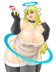  1girl artist_request blonde_hair blue_eyes blush breasts character_request cleavage fat huge_breasts navel nipples obese 