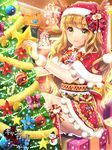  antlers bad_id bad_pixiv_id blonde_hair capelet chandelier christmas_tree furyou_michi_~gang_road~ gift hat holding long_hair looking_at_viewer mirror mizuhara_akoya santa_hat smile solo star watermark yellow_eyes yeonwa 