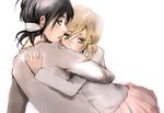  aiki black_hair blonde_hair christa_renz freckles green_eyes hug multiple_girls shingeki_no_kyojin ymir_(shingeki_no_kyojin) 