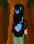  anthro black_fur black_hair blush breasts clothing cum dickgirl erection fur hair herm humanoid_penis intersex looking_at_viewer luxray nintendo pants pants_down penis pok&#233;mon pok&eacute;mon pussy revadiehard solo standing video_games 