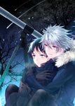  bad_id bad_pixiv_id blue_eyes brown_hair coat highres hug hug_from_behind ikari_shinji male_focus multiple_boys nagisa_kaworu neon_genesis_evangelion night red_eyes ro-a sitting sky smile star_(sky) stargazing starry_sky telescope white_hair winter_clothes winter_coat 