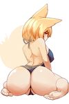  animal_ears ass back blonde_hair blue_swimsuit breasts cameltoe dearmybrothers fox_ears fox_tail highres large_breasts looking_at_viewer looking_back one-piece_swimsuit school_swimsuit short_hair sitting solo swimsuit tail touhou transparent wariza yakumo_ran yellow_eyes 
