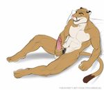  anthro balls barbs biceps big_muscles big_penis cougar erection feline fur hair holding_penis looking_at_viewer lying male mammal muscles nude open_mouth pecs penis pillow plain_background solo spelunker_sal yellow_eyes 