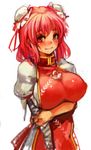  bandages blush breast_hold breasts double_bun holding_arm ibaraki_kasen large_breasts light_smile looking_at_viewer oekaki pink_eyes pink_hair sachito short_hair simple_background solo touhou upper_body white_background 