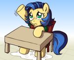  blue_hair chair clothing desk embarrassed equine female feral freckles friendship_is_magic green_eyes hair horse mammal milk milky_way_(character) my_little_pony p.chronos pony sad solo tears upset young 