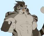  biceps big_muscles black_hair blue_eyes dazen_(character) dazen_cobalt feline fur hair looking_at_viewer male mammal muscles pecs pink_nose solo stripes tiger topless 