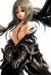  bad_id bad_pixiv_id bare_shoulders breasts brown_eyes gauntlets hair_censor hair_over_breasts holding lips long_hair looking_at_viewer nose original rofuro-e scabbard sheath silver_hair small_breasts solo sword torn_clothes weapon 