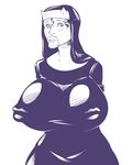  big_breasts black_hair blush breasts corruption_of_champions female hair horn huge_breasts human looking_at_viewer mammal monochrome mouth_nipples nipples nun scylla_(coc) scylla_(corruption_of_champions) 