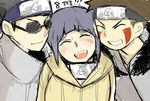  1girl 2boys aburame_shino black_hair blue_hair blush brown_hair eyes_closed hyuuga_hinata inuzuka_kiba multiple_boys naruto toshi_(discussion) 