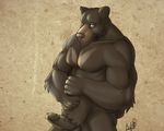  abs balls bear beard biceps big_penis blue_eyes brown_fur brown_nose dwalker erection facial_hair fur grin grizzly_bear leaking looking_at_viewer male mammal muscles nude pecs penis pose precum smile solo standing uncut vein 