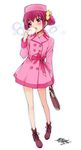  bag blush bow coat dated fashion food haga_yui hat holding hoshizora_miyuki open_mouth pink_bow pink_eyes pink_hair precure simple_background smile_precure! solo white_background 