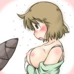  1girl blush breasts embarrassed kyoto_animation nichijou nipples sakurai_izumi solo sweat 