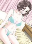  1girl bed blush bra breasts brown_hair cleavage crescendo panties sasaki_ayame short_hair solo underwear 