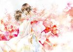  1girl brown_hair cape carrying closed_eyes couple dress flower happy hetero houshin_engi hug ki_hatsu myk short_hair smile yuukyou 