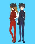  1girl animal_hat cat_hat evangelion:_3.0_you_can_(not)_redo eyepatch hands_in_pockets hat ikari_shinji jacket neon_genesis_evangelion orange_hair plugsuit rebuild_of_evangelion shikinami_asuka_langley souryuu_asuka_langley track_jacket yagisu 