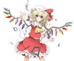  ascot bad_id bad_pixiv_id beni_shouga_(benisyouga0612) blonde_hair broken broken_chain chain chained cuffs flandre_scarlet hat hat_ribbon looking_at_viewer mob_cap outstretched_arms puffy_sleeves red_eyes revision ribbon shackles shirt short_hair side_ponytail skirt skirt_set solo touhou wings 