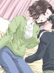  1boy 1girl bed black_hair blush brown_hair crescendo eye_contact game_cg kiss looking_at_another sasaki_ayame sasaki_ryo short_hair 