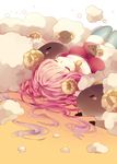  bad_id bad_pixiv_id bell bell_collar closed_eyes collar horns itamidome long_hair lying megurine_luka on_back pink_hair sheep sheep_horns sleeping smile solo thighhighs upside-down vocaloid zettai_ryouiki 