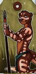  blind colored cute drawing fisk fisk_style fly grass koda_otter loincloth looking_at_viewer lutra_lutra lutrai male mammal mustelid onnanoko otter polearm scanned side_view spear tag traditional traditional_media tribal tribal_markings 