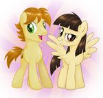  blonde_hair brown_eyes brown_hair catwhitney collaboration cutie_mark duo equine female feral friendship_is_magic green_eyes hair horse looking_at_viewer male mammal my_little_pony open_mouth pegasus pony sibsy simple_background standing tongue wild_fire_(mlp) wings 