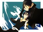  1boy 1girl 3_(200870239) black_eyes black_hair bleach brown_eyes hood japanese_clothes kuchiki_rukia personification tensa_zangetsu zangetsu 