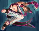  1girl ass barefoot black_hair capcom feet gloves han_juri street_fighter suteito toeless_socks 