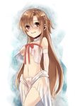  asuna_(sao) bare_shoulders blush breasts brown_eyes brown_hair long_hair medium_breasts navel saisou_(2ndere) see-through sketch solo sword_art_online tears titania_(sao) 