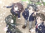  2boys 2girls ashihara_kyoko brown_hair crescendo d.o. game_cg leaf leaves multiple_boys multiple_girls nagira_kaho sasaki_ryo school_uniform 