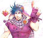  bad_id bad_pixiv_id beanie blue_eyes blue_hair bomber_hat fingerless_gloves fur_hat gem gloves hat ichito_(llob) jewelry jojo_no_kimyou_na_bouken joseph_joestar_(young) male_focus necklace red_stone_of_aja scarf solo ushanka 