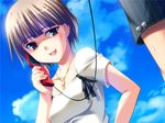  brown_eyes brown_hair hurtbreak_wonderland jewelry mizui_satsuki natsukon necklace phone ribbon short_hair solo_focus 