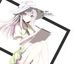  character_name copyright_name dress hat long_hair looking_at_viewer orange_eyes pen sakura-sou_no_pet_na_kanojo shiina_mashiro silver_hair sketchbook solo sun_hat tosutemu 