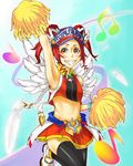  cardfight!!_vanguard cheerleader feather feathers legwear midriff orange_eyes pom_poms red_hair royal_paladin star_call_trumpeter stockings thighhighs wings 