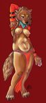  breasts brown_fur canine chubby claws clothed clothing digitigrade fallouttabby female fur hindpaw mammal nipples paws plain_background skimpy solo toes wolf 