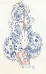  breasts feline female fur hair hair_over_eye heather_bruton holding_tail legwear leopard looking_at_viewer mammal nipples nude plain_background pussy snow_leopard solo standing stockings white_background white_fur white_hair 