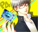  bad_id bad_pixiv_id card glasses grey_eyes grey_hair houndstooth ichito_(llob) male_focus narukami_yuu persona persona_4 school_uniform solo 